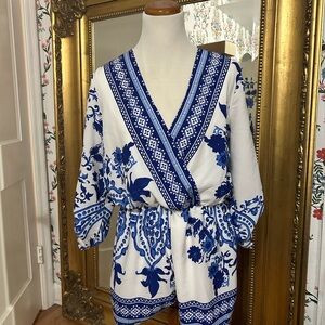 Ces Femme Blue and White Floral Jumpsuit